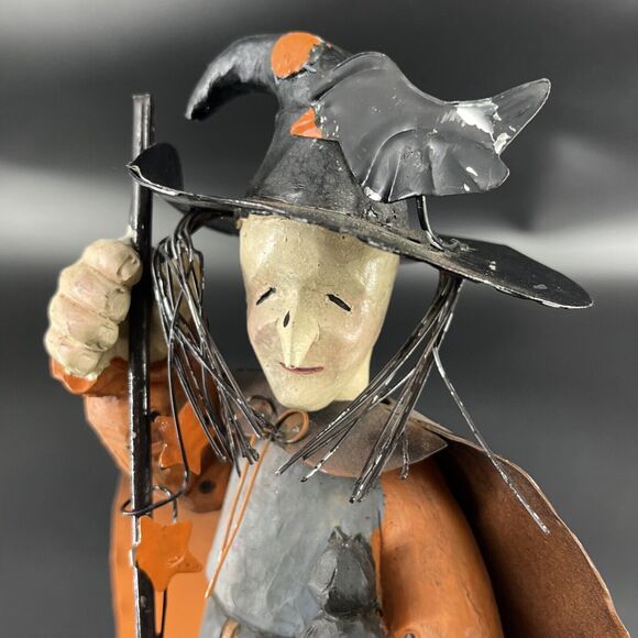 Halloween Decorative Scary Resin & Metal Witch Figurine Folk Art Rustic - Picture 12 of 15